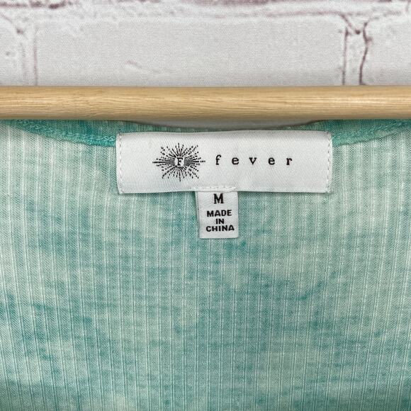 Fever Blue Green Tie Dye Long Sleeve Square Neck Ribbed Top Womens Medium New - Picture 4 of 7